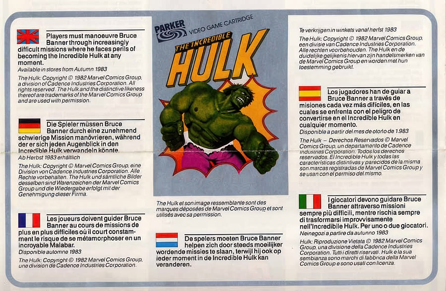 Лист с описанием игры The Incredible Hulk на Atari 2600